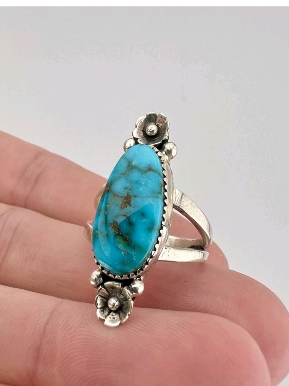 Native American Navajo Silver Bisbee Turquoise Ring - Size 7.5 - Picture 6 of 8